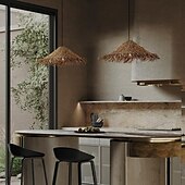 cheap Lantern Design-LED Pendant Lamp Rattan Pendant Light 30/40m Retro Suspension Lamp Woven Hanging Lamp Wicker Lampshade Hanging Light Fixture for Dining Table Restaurant 110-240V