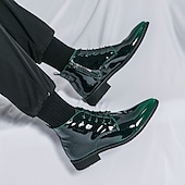 abordables Botas de vestir-Botas de vestir de charol negro para hombre: elegantes botas con cordones, para uso formal e informal, perfectas para eventos y trabajo.