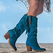 levne Cowboy &amp; Western Boots-dámské retro třásňové semišové kozačky ve westernovém stylu - hnědé kozačky na podpatku do půl lýtek pro ležérní a boho outfity