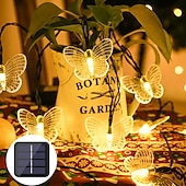 abordables Guirlandes solaires-Guirlande lumineuse solaire en forme de papillon, imperméable, éclairage d&#039;extérieur, luminaire de jardin, 5m, 20led, 6.5m, 30led, 8 modes d&#039;éclairage, noël, nouvel an, fête de mariage, vacances,