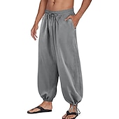 billiga Retro-Herr Långbyxor Sommarbyxor underbyxor Strandbyxor Baggy Harem Byxor Ficka Snörning Opressade byxor Slät Komfort Andningsfunktion Yoga Dagligen Klassisk Ledig / Sportig Lös passning Svart Vit