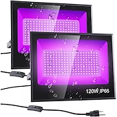 billige Gatebelysning-LED Svart Lys 1-2 Pakke med 30W 60W 120W UV Flomlys 395nm-405nm IP66 Vanntett Høy-effekt Svart Lys Plugg med Bryter (59in) Fester Scener UV Harpiks Herding Maleri Halloween