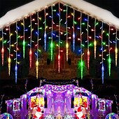 abordables Guirlandes lumineuses à brancher-Lumière de Noël LED rideau glaçon fée guirlande lumineuse 3.5 m 96 LED flexible lumière de Noël pour cour garden party patio décor éclairage coloré ue us au royaume-uni plug