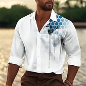 economico Geometrica-Per uomo Geometria Camicia Camicia occidentale Camicia con bottoni Manica lunga Informale Esterno Strada Casual / quotidiano Autunno inverno Collo ripiegabile Bottoni Stampa Blu Verde