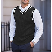 billige genser for menn-Herre Genser vest Pullover genser Kjole genser Kabel Strikke Glimmer Multi Layer Helfarge V-hals Etnisk stil Gammeldags stil Daglig Klær Drop Shoulder Vår Høst Svart Hvit S M L