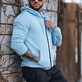 tanie podstawowe bluzy męskie-Męskie Rozpinana bluza z kapturem Bluza z zamkiem Rumiany róż Niebieski Szary Kaptur Równina Zapiąć na zamek błyskawiczny Sport i turystyka Codzienny Święto Poliester Moda miejska Nowoczesne Codzienny