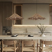 cheap Lantern Design-LED Pendant Lamp Rattan Pendant Light 30/40m Retro Suspension Lamp Woven Hanging Lamp Wicker Lampshade Hanging Light Fixture for Dining Table Restaurant 110-240V
