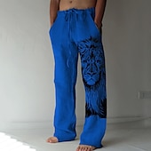 economico Casa-Per uomo Animale Leone Pantaloni di Lino Pantaloni Pantaloni Larghi Misura del girovita medio Streetwear Hawaiano Designer Casuale Quotidiano Ferie Coulisse Elastico in vita Stampa 3D Primavera