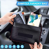 お買い得  カードホルダーとケース-1個のファラデーバッグ（携帯電話用）、車の鍵、RFID信号ブロッキングバッグ、カーボンファイバーケース、プライバシー保護キーフォブ、防追跡・防ハッキングケースブロッカー、クリックできます