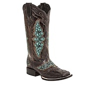 cheap Cowboy &amp; Western Boots-Women&#039;s Pink and Black Faux Leather Western Cowboy Boots with Intricate Embroidery - Knee-High Rodeo Boots for Country and Festival Wear