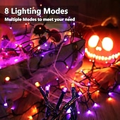 abordables Halloween en Plein Air-Guirlande lumineuse Halloween violet orange 8 fonctions intérieure et extérieure guirlande lumineuse décorative Halloween prise de sécurité basse tension 10 mètres 100 lumières 20 mètres 200 lumières