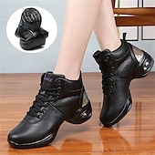abordables Chaussures de jazz-Femme Chaussures de Jazz Baskets de Danse Danse en ligne Utilisation Entraînement Soirée Manteaux en similicuir Plus doux Professionnel Deli-pointes Talon épais Bout rond Lacet Adolescent Adulte Noir