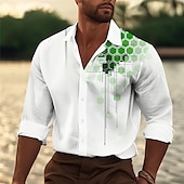 economico Geometrica-Per uomo Geometria Camicia Camicia occidentale Camicia con bottoni Manica lunga Informale Esterno Strada Casual / quotidiano Autunno inverno Collo ripiegabile Bottoni Stampa Blu Verde