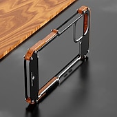 cheap iPhone Cases-Wood Metal Bumper Frame Case for iPhone 15 Pro Max 14 Plus 13 12 11 Pro Max X XR XS – 4-Corner Shockproof Protection, Solid Color Aluminum Alloy Edge Cover