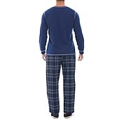 billiga Pyjamas-Herr Vardagsklädsel Sovkläder Pyjamas set Pyjamastopp och byxa 2 delar Rutig Stylish Ledigt Komfort Hem Dagligen Bomullsblandning Komfort Henley Långärmad T-shirt Byxa Snörning Elastisk midja Sommar