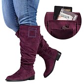 abordables Bottes-Femme Bottes Bottes mollet larges Chaussures en daim Bottes souples Extérieur du quotidien Couleur unie Bottes mi-mollet Hiver Fermeture Talon Plat Bout rond Décontractées Confort Minimalisme Daim