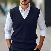 preiswerte Herrenpullover-Herren Pullunder Kleid Pullover Wollpullover Pullover Overall Gerippt Stricken Normale Oberteile Strick Glatt V Ausschnitt Vintage Stilvoll Arbeit Freizeitskleidung Bekleidung Winter Herbst Kamel Wein