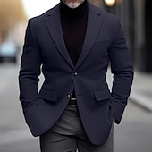 abordables Blazers Clásicos para Hombres-Hombre chaqueta Negocio Fiesta de Boda Moda Casual Invierno Primavera &amp; Otoño Mezcla de Lana Plano Bolsillo Casual / Diario Botonadura Simple Chaqueta de sport Negro Burdeos Azul Marino Gris