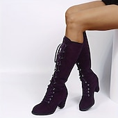 cheap Fashion Boots-Women&#039;s Black Lace-Up Knee-High Boots with Block Heels - Elegant and Edgy for Fall and Winter, Ideal for Casual Wear, Parties, and Nights Out