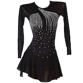 ieftine Rochii de patinaj artistic-Rochie de Patinaj Artistic Pentru femei Fete Πατινάζ στο πάγο Rochii Negru Bleumarin Peteci Deschide Înapoi Plasă Înaltă Elasticitate Antrenament Competiție Ținută Patinaj Clasic Manșon Lung Patinaj