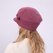 baratos Chapéus-laço de chapéu de malha feminino &amp; chapéu de inverno térmico com decoração de pompons e viseira de sol para exterior