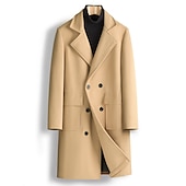 billiga Trenchcoat för män-Herr Vinterkappa Rock Peacoat Utomhus Dagliga kläder Höst vinter Polyester Håller värmen Vattentät Ytterkläder Kläder Mode Streetwear Slät Kavajslag Dubbelknäppt