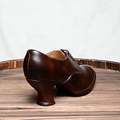 tanie lata 30.-damskie gatsby vintage brown ze sztucznej skóry sznurowane buty na obcasie oxford - styl retro wiktoriański na formalne i codzienne okazje