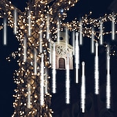 billige Elektrisk støpsel-julelys utendørs meteordusjlys fallende regnlys 80cm 8 tube 576 led snøfallende istapp fossende lys for juletre halloween dekorasjon bryllupsfest