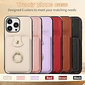 abordables Carcasas iPhone-Funda para iPhone 16 iPhone 15 Pro Max 14 Plus 13 12 11 Pro Max funda de billetera con soporte de anillo y cordón ranura para tarjeta retro TPU metal PU cuero