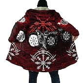 Men's Crow Totem Winter Coat Fleece Jacket Coat Comfortable Warm Breathable Vintage Abstract Sports & Outdoor Daily Wear Going out Zipper Pocket Print Fall & Winter Hoodie Long Sleeve Wine3
