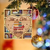 お買い得  木のアクセサリー-クリスマスツリーの装飾、スクエアハートの本棚ペンダント、図書館の本棚のハートの飾り、部屋の装飾