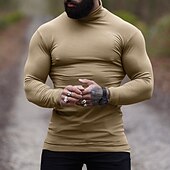 preiswerte Basic-T-Shirts-Herren T Shirt T-Shirt Langarmshirt Langarm Rollkragen Frühling &amp; Herbst Einfach Mode Designer Basic Urlaub Straße Ausgehen Wein Aprikose Dunkelgrau Top T-Shirt für Herren