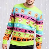 Ugly Christmas Sweater Men's Sweaters Santa Claus Snowflake Gingerbread Print Knitting Pullover Jumper New Years Eve Sweater Outdoor Daily Long Sleeve Crewnecks Black Green Fall Winter S M L4