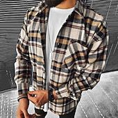 economico camicie di flanella-Per uomo Camicia Camicia di flanella Camicia a quadri Camicia con Bottoni Sopracamicia Giacca-camicia Quadri All&#039;aperto Abbigliamento quotidiano Nero Giallo Rosso Cachi Manica Lunga Bavero Autunno
