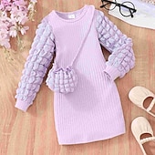abordables Robes Décontracté-Bébé Fille Robe Couleur unie manche longue Ecole Utilisation Ruché Actif Mode Polyester Midi Robe Droite Printemps Automne 3-7 ans Lavande pourpre Noir Blanche