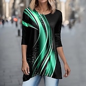 abordables Tuniques-T-shirt Tunique Femme Géométrique Basic Manches Longues Col Rond Longs Hauts Quotidien Week-end Imprimé Tunique Fluide Rose Bleu Violet Vert Gris Printemps  Automne