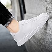 billiga Herrsneakers-Herr Sneakers Kontor / Business Vita skor Promenad Ledigt Dagligen Läder Bekväm Korta stövlar / ankelstövlar Loafers Svart Vit Vår Höst