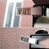preiswerte Frontscheiben-Anzeigen-Starfire 2-in-1-Autouhr, LCD-Digitalthermometer, Saugnapfuhr, transparent, mit 1 AG10-Knopfzelle