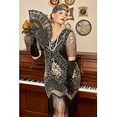 olcso Öltözetek-szett midi flapper ruha ujj hullám paróka fejpánt hosszú opera kesztyű nyaklánc cigarettatartó női ordító 20-as évek 1920-as évek flapper lány koktél maszk ruhák a nagyszerű gatsby jelmez