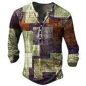 economico Geometrico-Per uomo Pop art Collage Camicia Henley Manica lunga Stampa 3D Di tendenza Giornaliero Informale Informale Per eventi Per uscire Primavera &amp; Autunno Blu Marrone Verde Blu scuro Henley Maglietta Henley