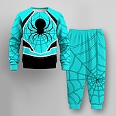 billiga Pojkens 3D-djur-Pojkar 3D SPIDER Sweatshirt &amp; Sweatpants Set Set Långärmad 3d-utskrivning Höst Vinter Aktiv Mode Häftig Barn 3-12 år Rund hals Utomhus Semester Gata Normal