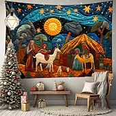 お買い得  クリスマスタペストリーぶら下げ-クリスマスの飾り、キリスト降誕のシーン、イエスの洗礼、吊り下げタペストリー、キルティングパターン、壁アート、クリスマス、大きなタペストリー、壁画、装飾、写真、背景、ブランケット、カーテン、自宅、寝室、リビングルームの装飾