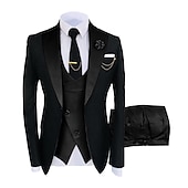 abordables Costumes de Retour-Pour des hommes Mariage Soirée Costumes Cranté Kaki foncé Noir + beige Couleur Unie Coupe sur mesure 3 pièces Simple boutonnage un bouton
