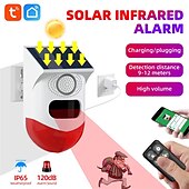 お買い得  屋外IPネットワークカメラ-tuya スマート wifi 赤外線モーション検出器ソーラー屋外 pir ワイヤレスストロボサイレン検出器サウンドアラーム防水リモコン