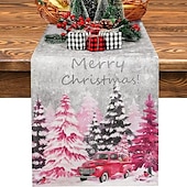 baratos Decoração de Natal-corredor de mesa vermelho, decoração de mesa sazonal em estilo fazenda de férias de inverno