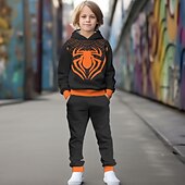 billiga Pojkens 3D-djur-miles morales kostym halloween pojkar 3d spindel huvtröja &amp; byxor set långärmad 3d-utskrift höst vinter aktivt mode cool polyester barn 3-12 år utomhus street semester normal passform