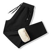 お買い得  スウェットパンツ-男性用 シェルパ フリースパンツ スウェットパンツ ジョガー 冬のズボン ポケット ドローストリング まっすぐな足 純色 保温 防風 スポーツ・アウトドア 日常 クラシック 厚くする スリム ブラック グレー