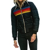 economico Giubbotti in piuma-Per donna Parka Esterno Strada Giornaliero Autunno Inverno Standard Cappotto Standard Antivento Tenere al caldo Contemporaneo Moda Informale Giacca Manica lunga Color Block Strisce Con tasche Zip