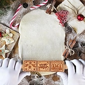 お買い得  クリスマスキッチン-クリスマス ローリングピン キリスト降誕シーン エンボス加工パターン クリスマス 木製 3D 彫刻 キリスト降誕 クッキー焼き用