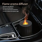 billiga luftfuktare-1 st flame air diffusor luftfuktare 100ml bärbar och ljudlös aromdiffusor för kontor eller yoga eterisk oljediffusor med automatiskt avstängningsskydd utan vatten varmt ljus/sju-färgsljusomkopplare